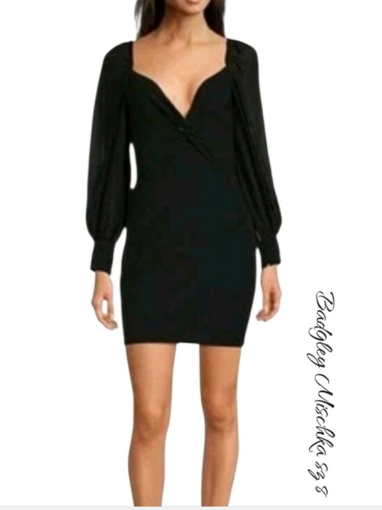Badgley Mischka Dresses & Skirts - Belle Badgley Mischka Dalia Black Ruched Bodycon Mini Dress Size 8 NWT